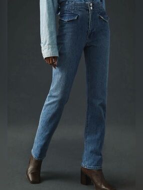 MAEVE Anthropologie Bombshell Slim Straight Jeans High Rise Flap Pocket 28